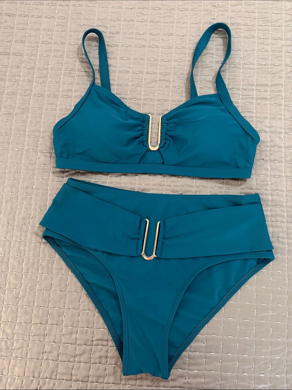 SHEIN Teal Two-Piece Bikini Set with Gold Hardware